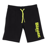 Blauer Bermuda In Solid Color Fleece With Black Logo Print For Boys