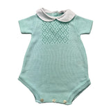 Babidu Baby Romper Half Sleeve Solid Color With Aqua Green Openwork
