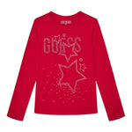 GUESS shirt girocollo tinta unita con stampa brillantinata Fuxia per Bambina J4BI09J1314X FUXIA GUESS 