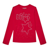 GUESS shirt girocollo tinta unita con stampa brillantinata Fuxia per Bambina J4BI09J1314X FUXIA GUESS 