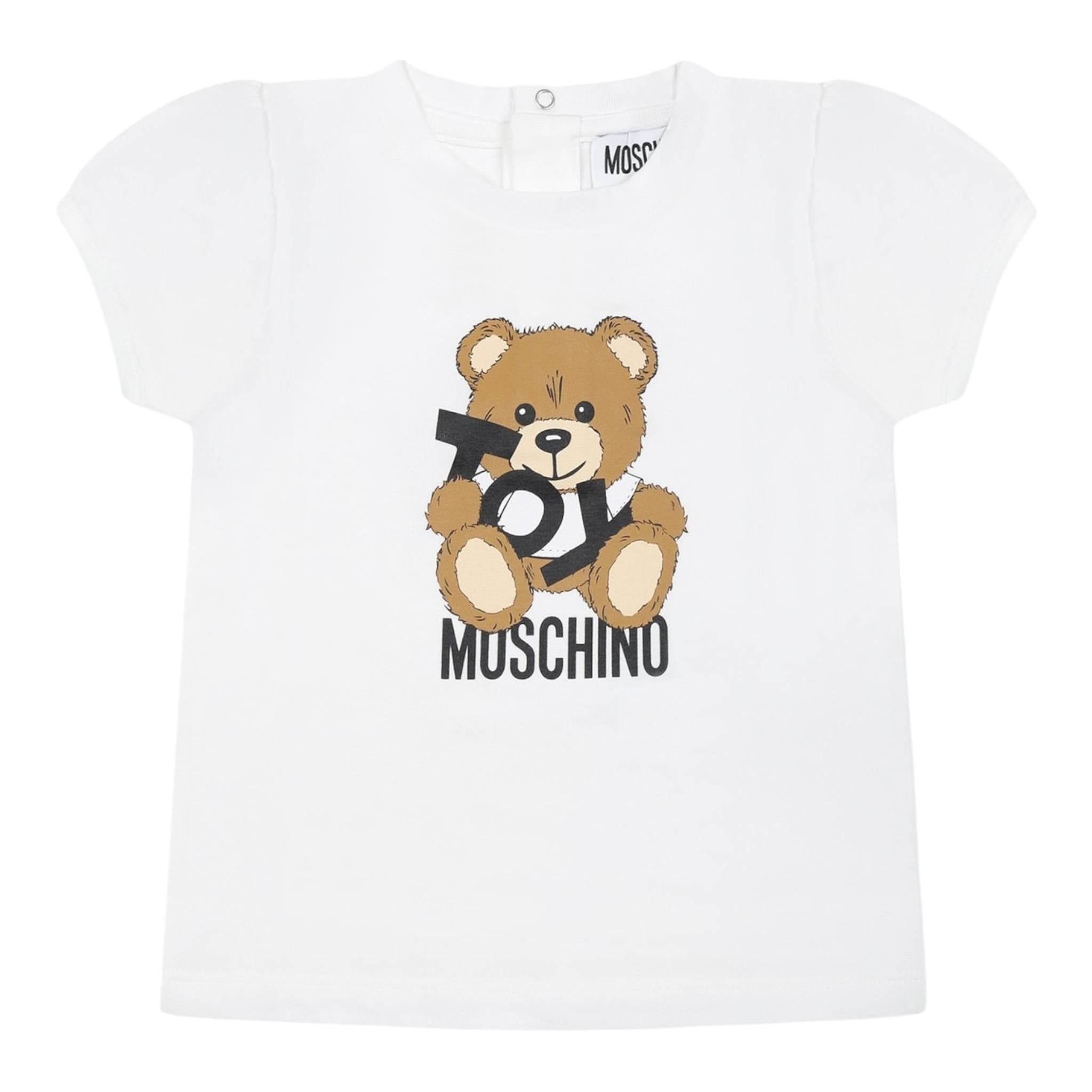 Moschino T-Shirt Girocollo Tinta Unita con Orso per Neonato MNM047N BIANCO MOSCHINO 