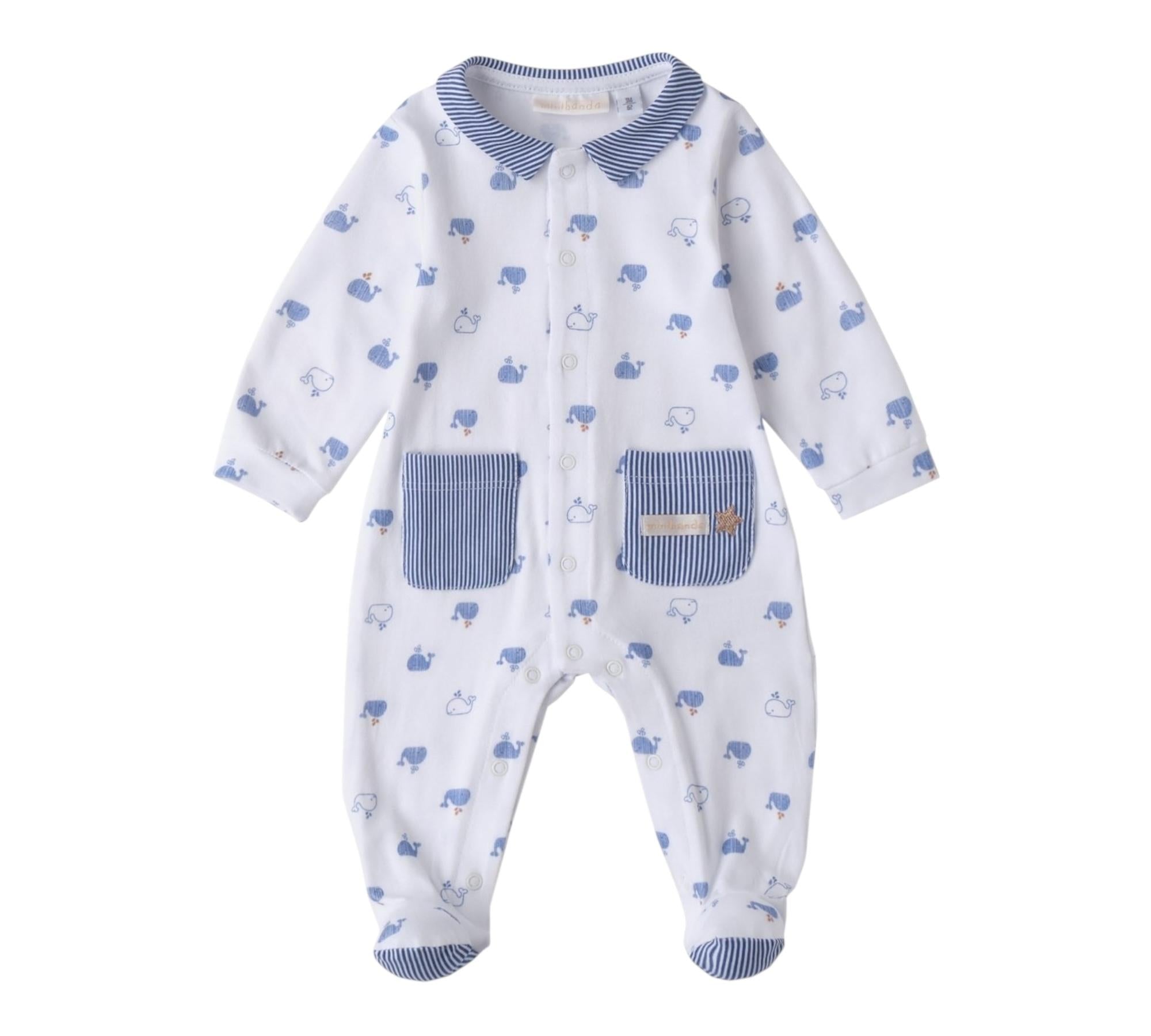 Minibanda Tutina Manica Lunga Tinta Unita con Stampe per Neonato 3B669 BIANCO MINIBANDA 