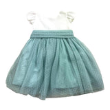 Tete'&amp;Martina Two-Tone Dress Half Sleeve With White/Green Tulle For Girls