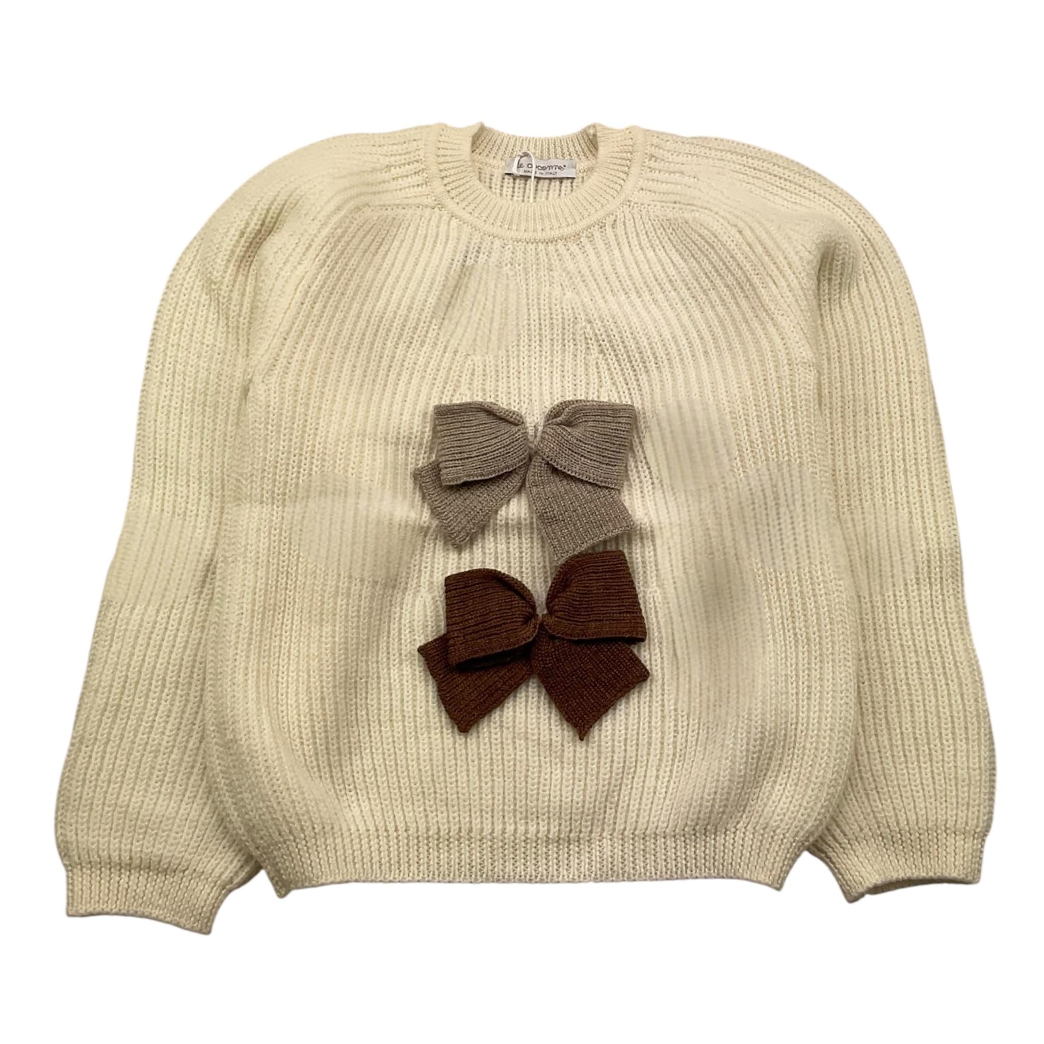 LE COCONNE maglia girocollo tinta unita con fiocchi Panna per Bambina LCN2326 PANNA LE COCONNE 