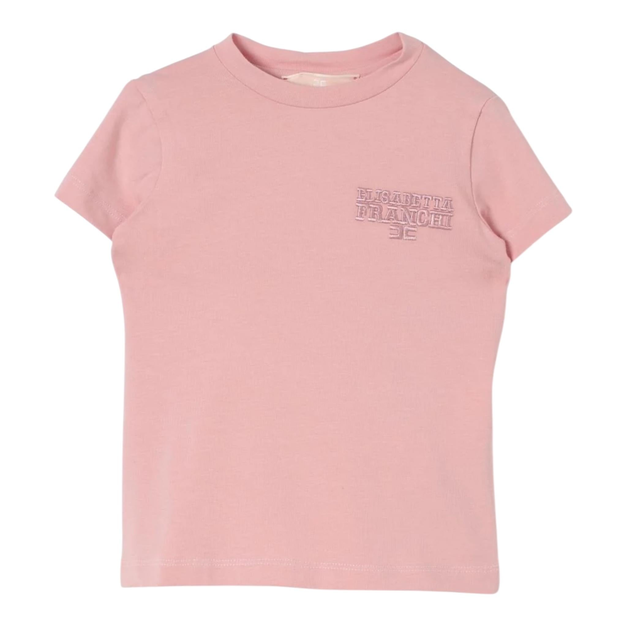 ELISABETTA FRANCHI tshirt girocollo tinta unita con logo Rosa per Bambina EFTS225X ROSA ELISABETTA FRANCHI 