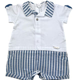Barcellino Two-Tone White/Blue Half-Sleeve Romper for Newborns