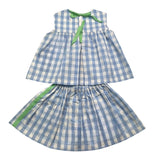 Ilfarobimbi Complete Tank Top-Skirt Solid Color With Blue Check Pattern For Girls