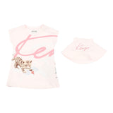 Kenzo Baby Girl Solid Color Dress-Hat Set Pink