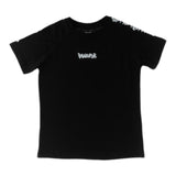 Disclaimer Black Contrast Print Solid Color Crew Neck T-Shirt For Boys