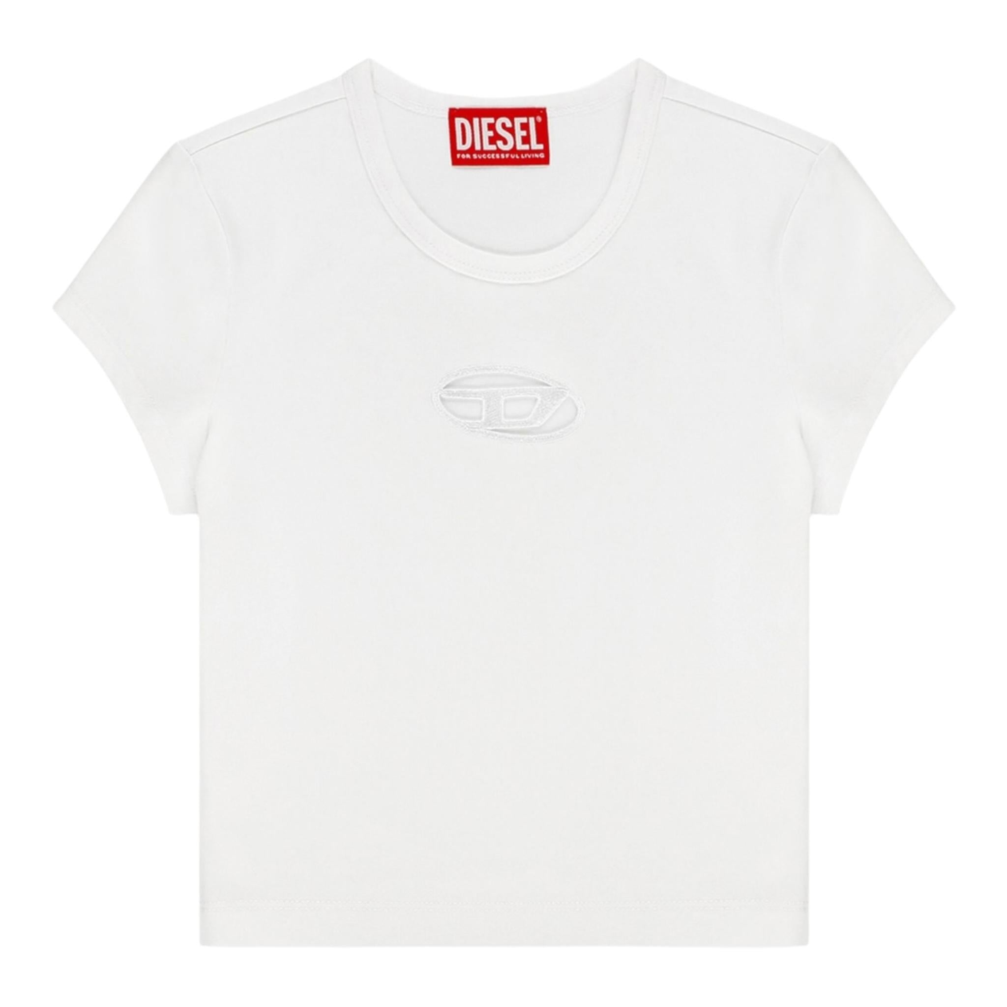 Diesel T-Shirt Girocollo Tinta Unita con Logo per Bambina J01830 BIANCO DIESEL 