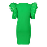 Twinset Solid Color Half Sleeve Dress With Green Tulle For Girls