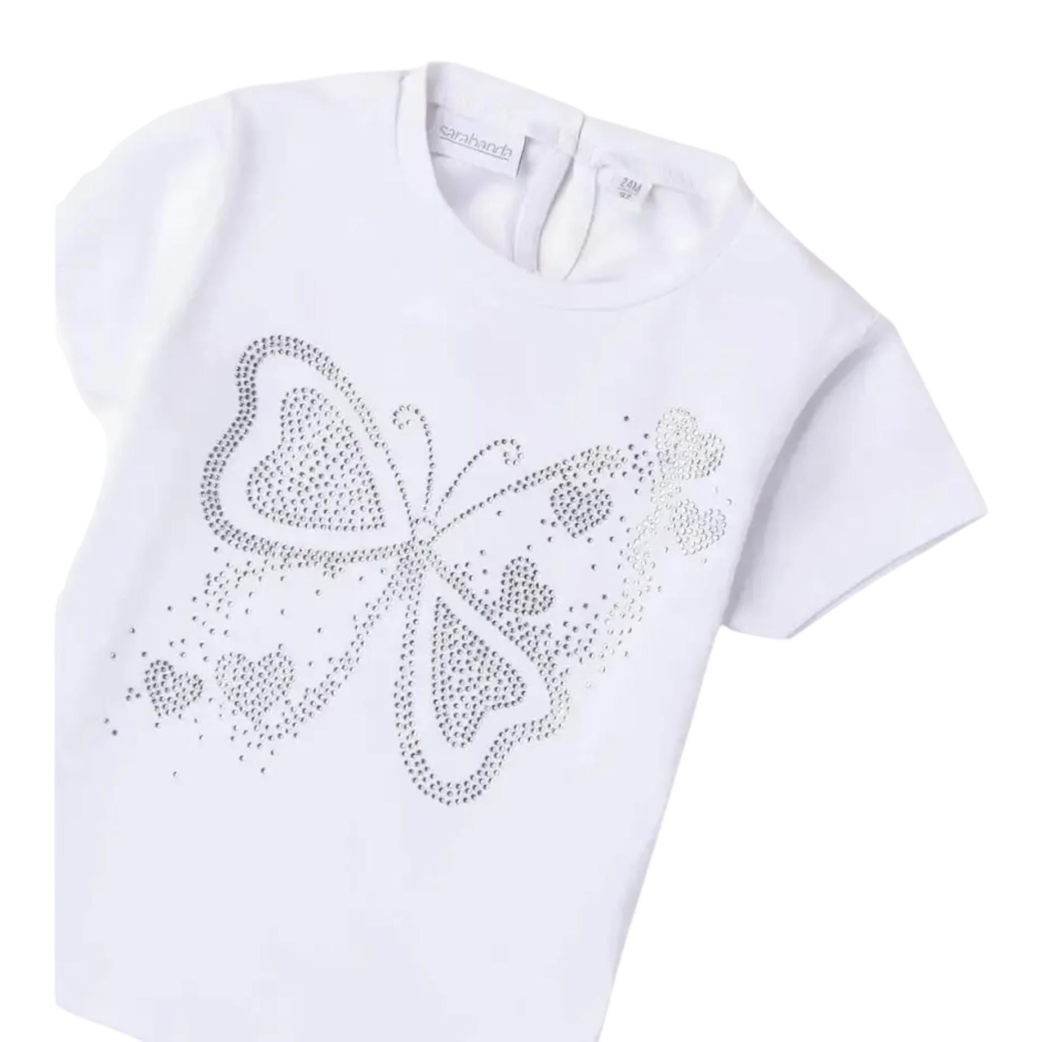 Sarabanda T-Shirt Girocollo Tinta Unita con Brillantini per Bambina 0B313X BIANCO SARABANDA 