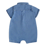 Moschino Pagliaccetto Mezza Manica Tinta Unita In Denim per Neonato MUT045 BLU MOSCHINO 