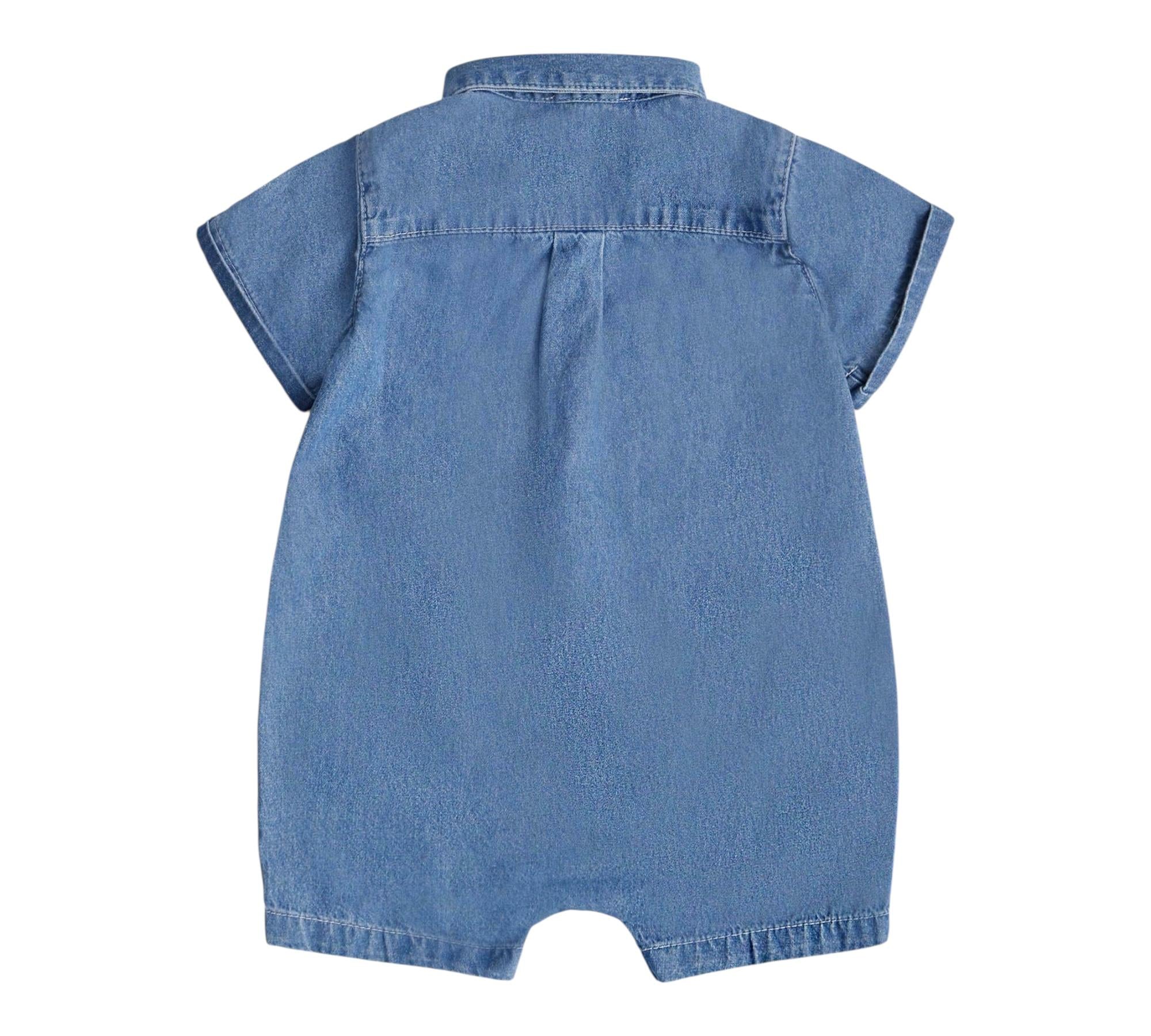 Moschino Pagliaccetto Mezza Manica Tinta Unita In Denim per Neonato MUT045 BLU MOSCHINO 