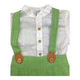 Yoedu Two-Tone Shirt-Dungarees Set White/Green for Baby