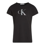 Calvin Klein Solid Color Crew Neck T-Shirt with Print Black for Girls