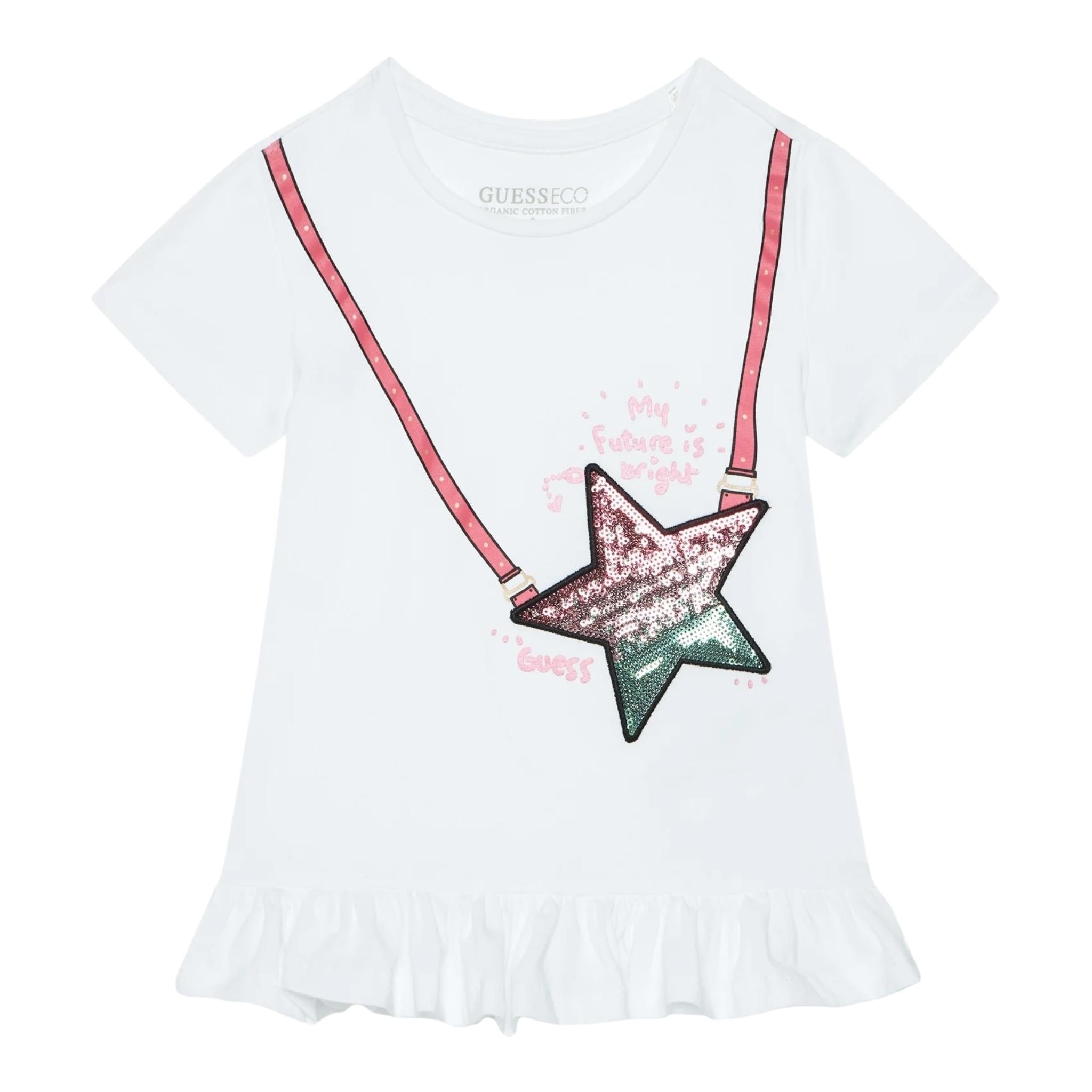 Guess T-Shirt Tinta Unita con Paillettes per Neonata K5RI19K6YW4X BIANCO GUESS 