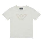 Emporio Armani T-Shirt Girocollo Tinta Unita con Ricami Fiori per Bambina EG000224 BIANCO EMPORIO ARMANI 
