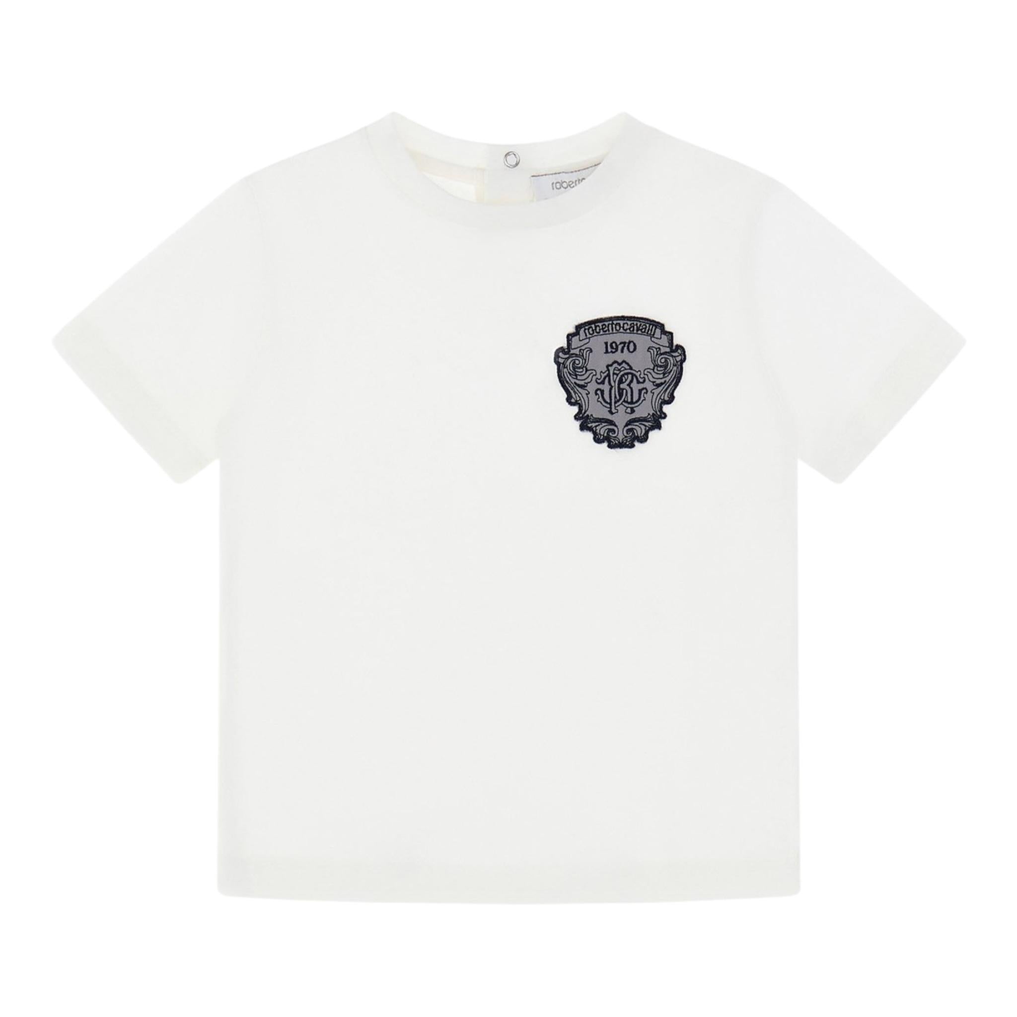 ROBERTO CAVALLI t-shirt girocollo tinta unita con stampa in contrasto Bianco per Neonato TJT631 BIANCO ROBERTO CAVALLI 
