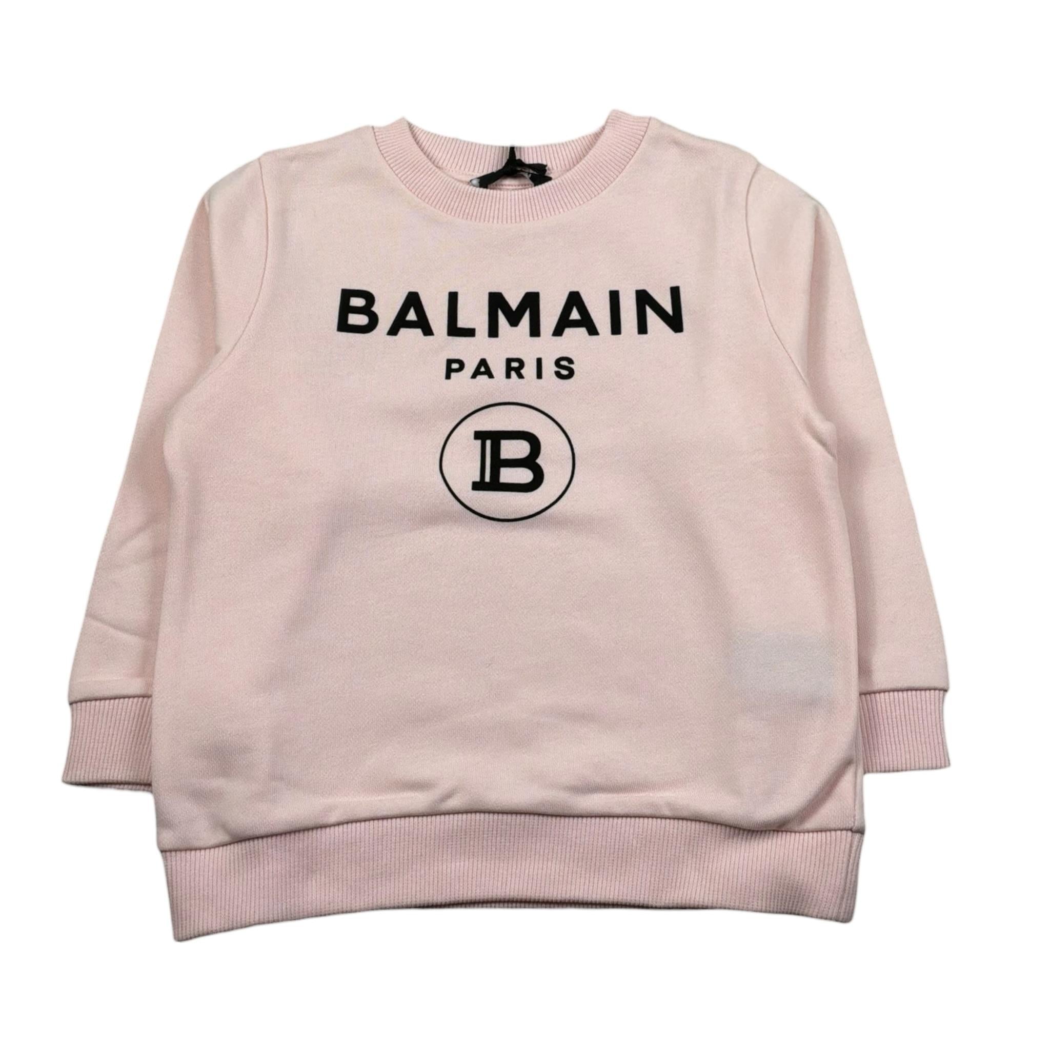 Balmain Felpa Chiusa Girocollo Tinta Unita con Stampa per Bambina 6R4Q80 ROSA BALMAIN 