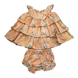 Valentina Bebes Set Solid Color Dress with Pattern-Peach Culotte for Baby Girl
