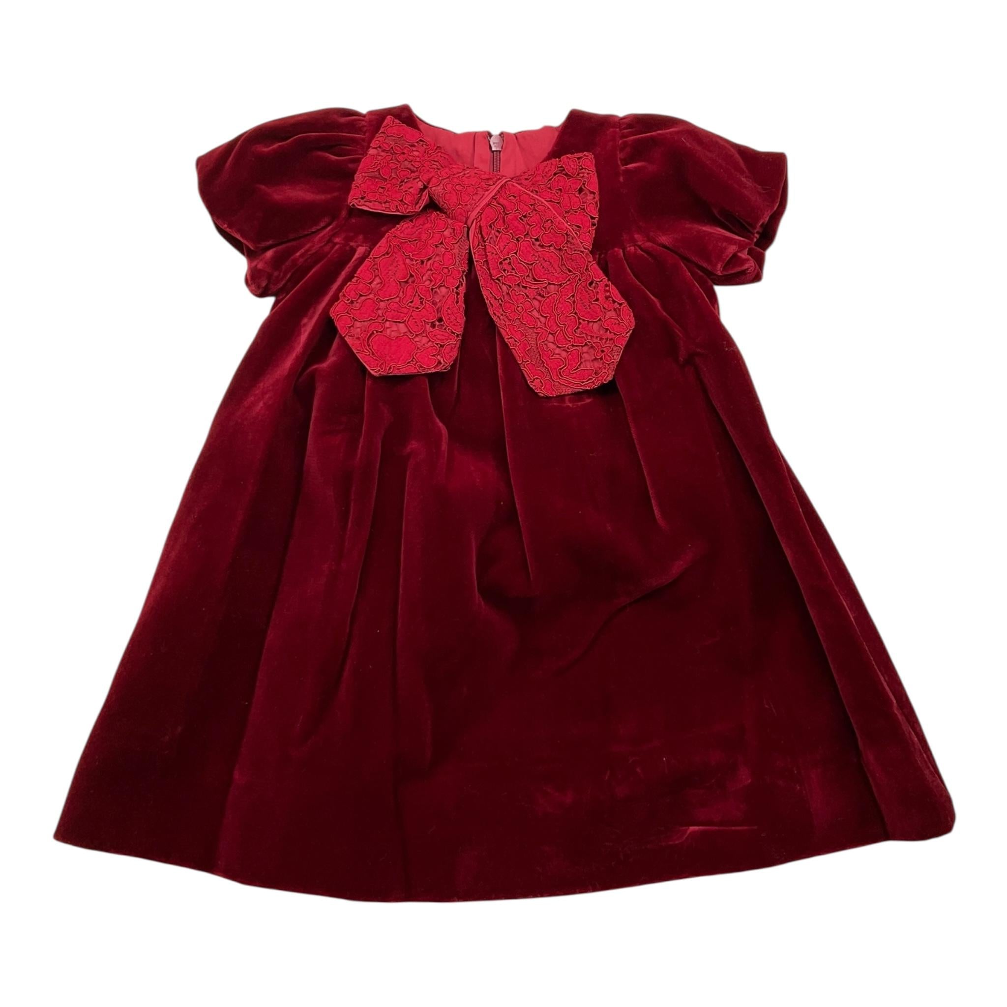 LA STUPENDERIA abito mezza manica tinta unita cn fiocco in velluto Rosso per Neonata CBAB62V14 ROSSO LA STUPENDERIA 