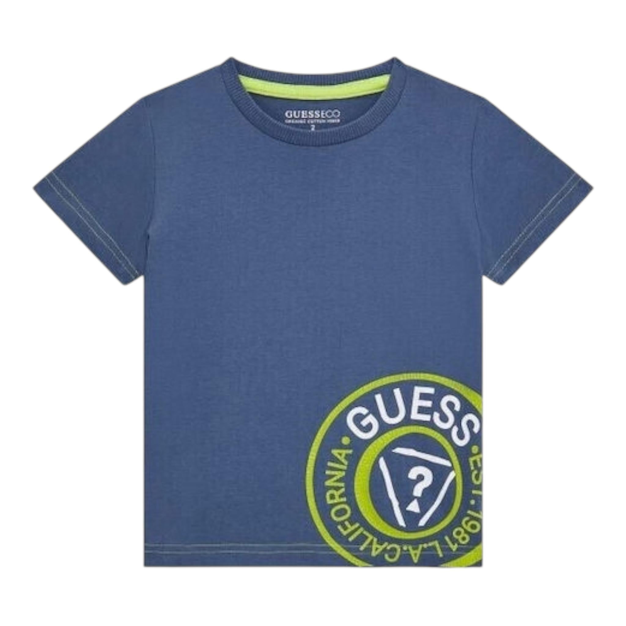 Guess T-Shirt Girocollo Tinta Unita con Stampa per Bambino N5RI19K8HM4 BLU GUESS 