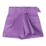 Fun &amp; Fun Plain Shorts With Purple Strap For Girls