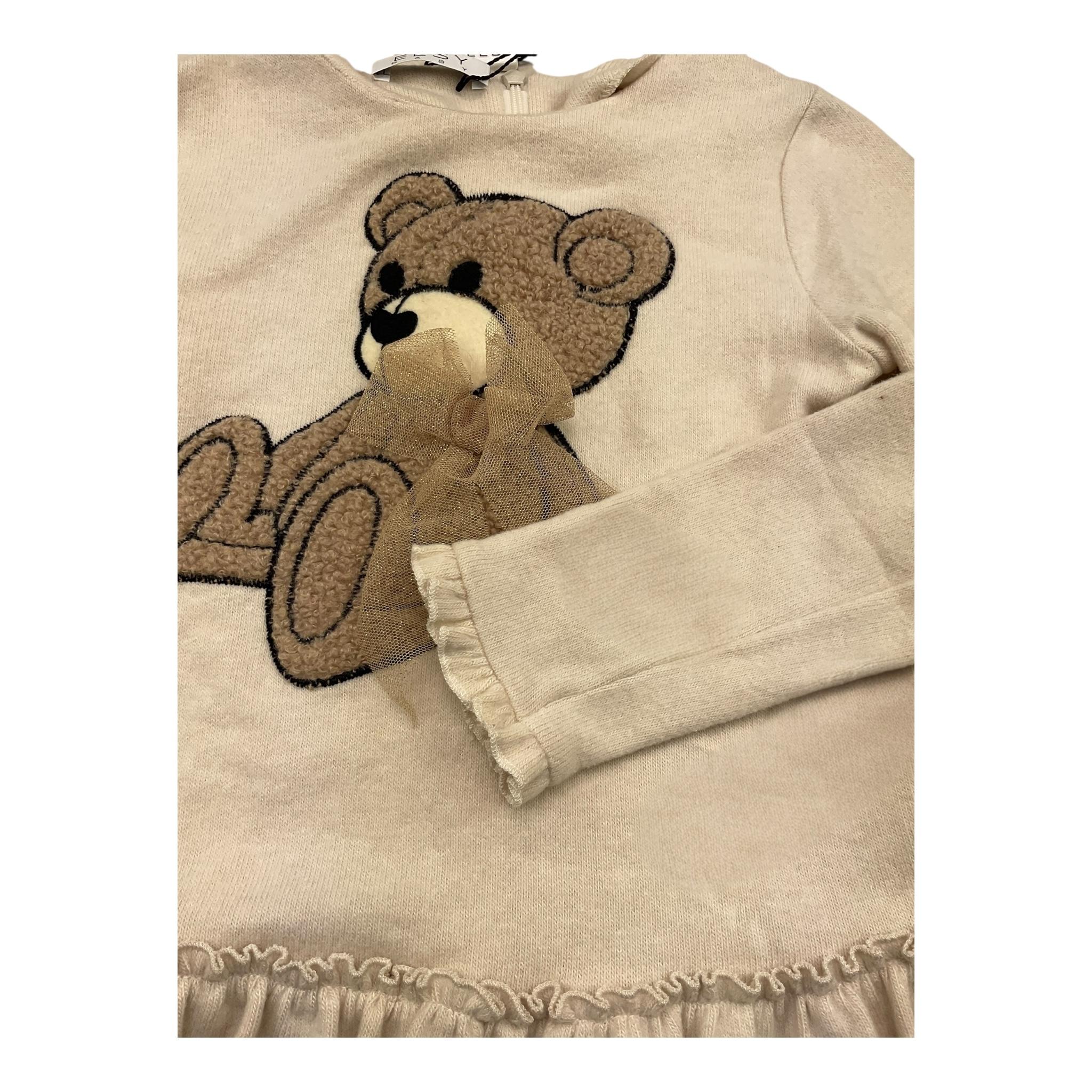 ELSY abit manica lunga tinta unita con orso Beige per Bambina 7120 BEIGE ELSY 