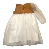 Minimal Two-Tone Dress With Armholes And Tulle White/Camel For Newborn