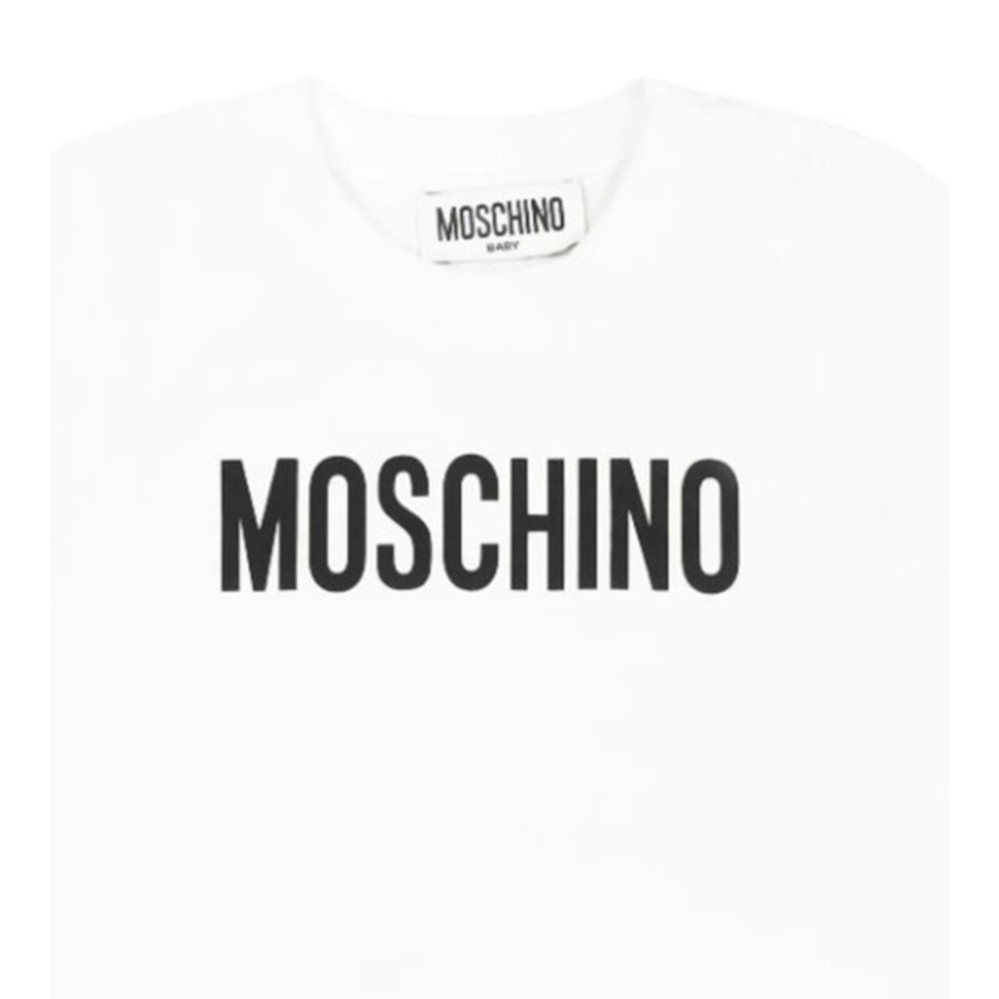 Moschino T-Shirt Girocollo Tinta Unita con Stampe In Contrasto per Neonato MUM04FX BIANCO MOSCHINO 