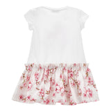 Monnalisa Abito Tinta Unita con Fantasia Fiori per Bambina 11E906J BIANCO MONNALISA 