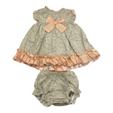 Valentina Bebes Set Solid Color Dress with Pattern-Green Culotte for Newborn