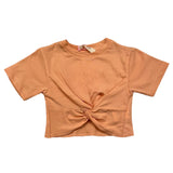 Vicolo Solid Color Crew Neck T-Shirt with Peach Knot for Girls