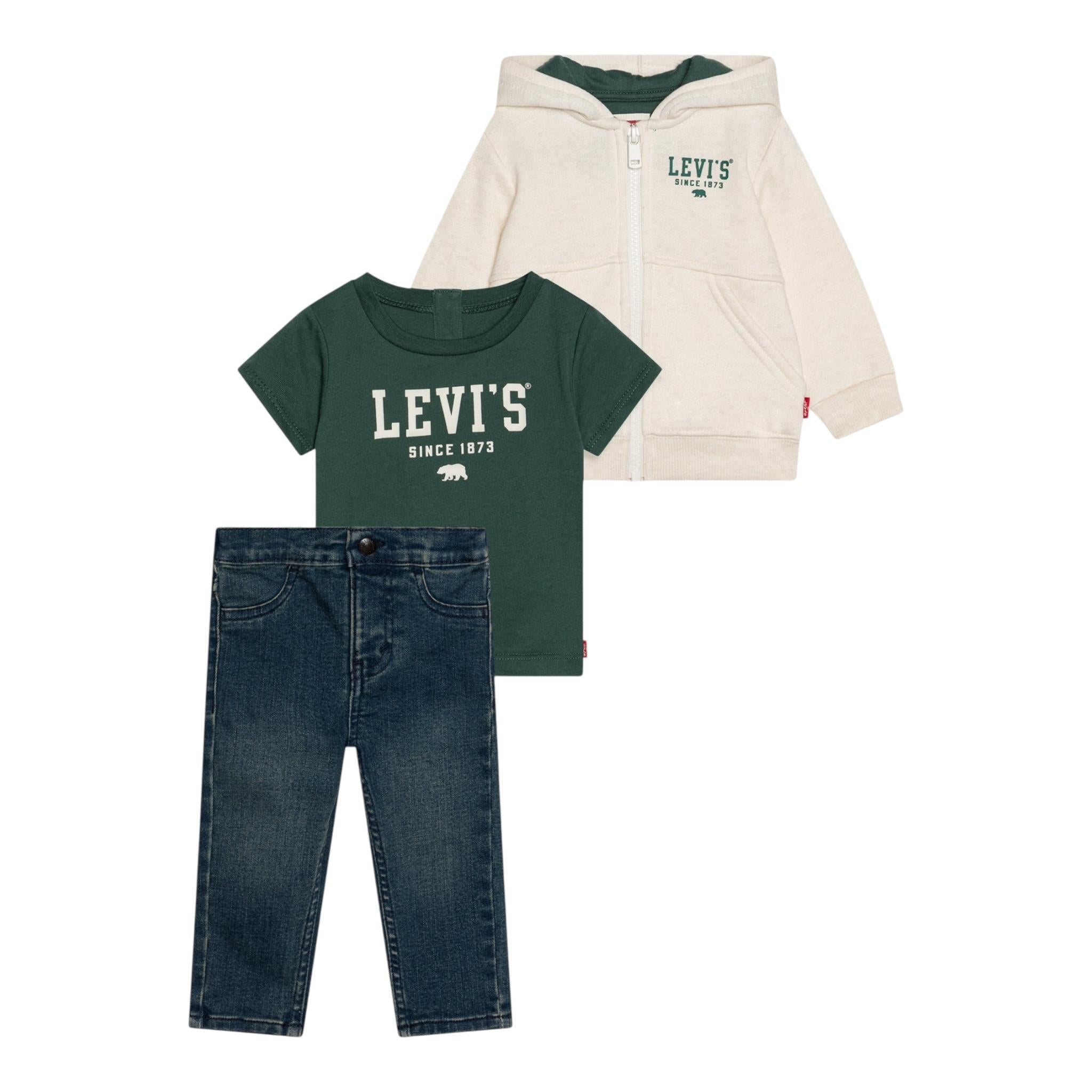 LEVI'S completo 3pz t-shirt-felpa con zip-jeans Beige per Neonato 6EL323 BEIGE LEVI'S 