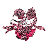 4Giveness 2 Piece Swimsuit Triangle-Panties Pink Spotted Pattern For Girls