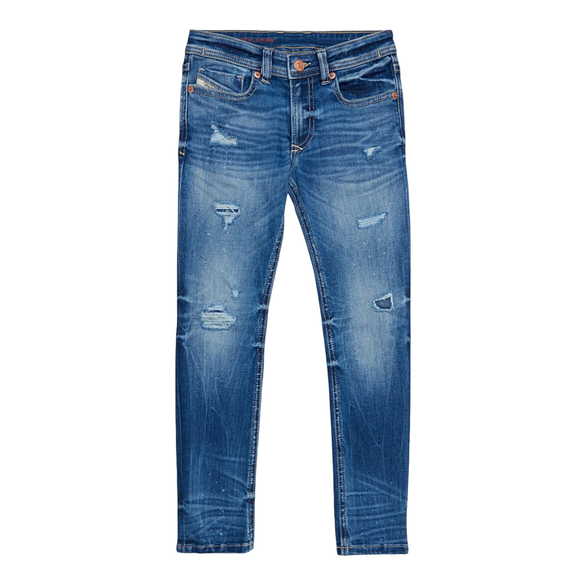 DIESEL jeans tinta unita con girovita regolabile Blu per Bambino J00807X BLU DIESEL 