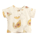 Play Up Solid Color Crew Neck T-Shirt With Beige Buttons For Newborns