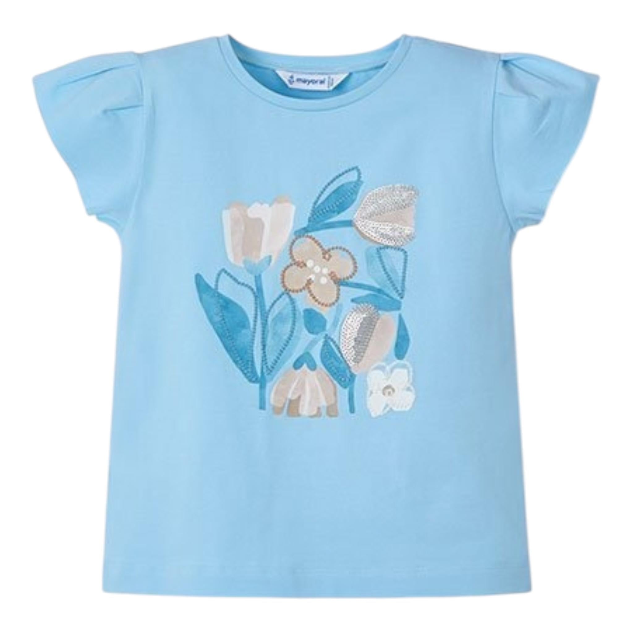 Mayoral T-Shirt Tinta Unita Girocollo con Stampa per Bambina 3015 AZZURRO MAYORAL 