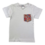 Little Red Fish T-Shirt Solid Color With White Contrast Pocket For Baby Girl
