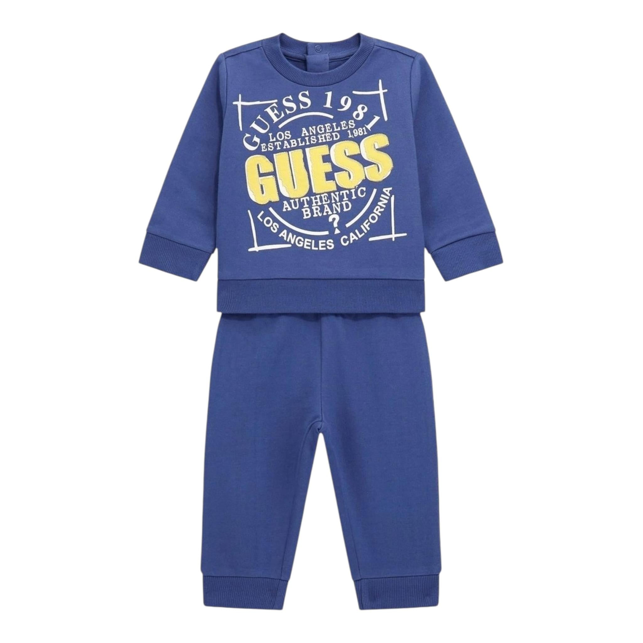 GUESS completo 2 pezzi felpa-pantalone tinta unita Blu per Neonato NY4G14KA6R0N BLU GUESS 