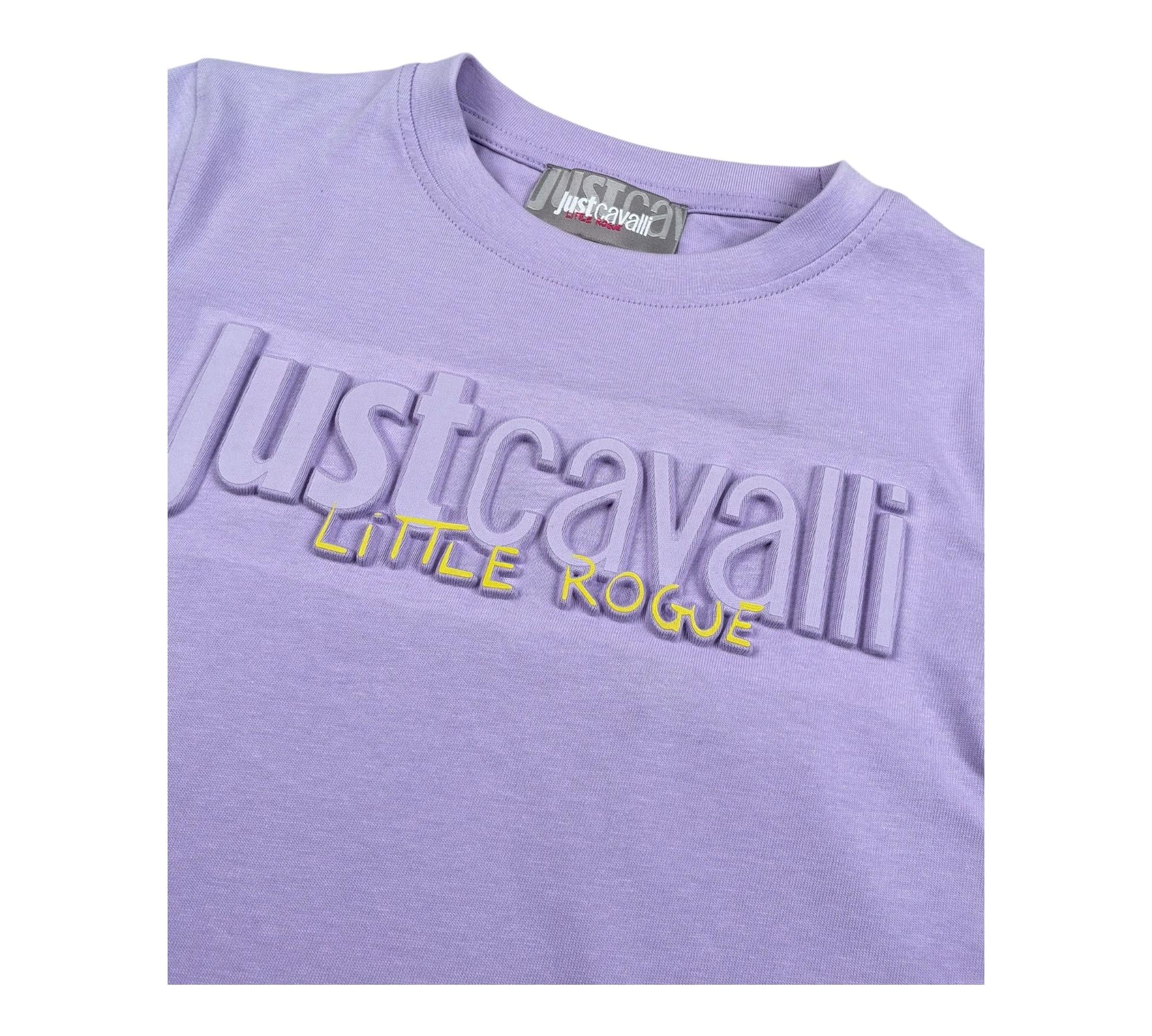 Just Cavalli T-Shirt Girocollo Tinta Unita con Logo per Bambina JGP260\4TS LILLA JUST CAVALLI 