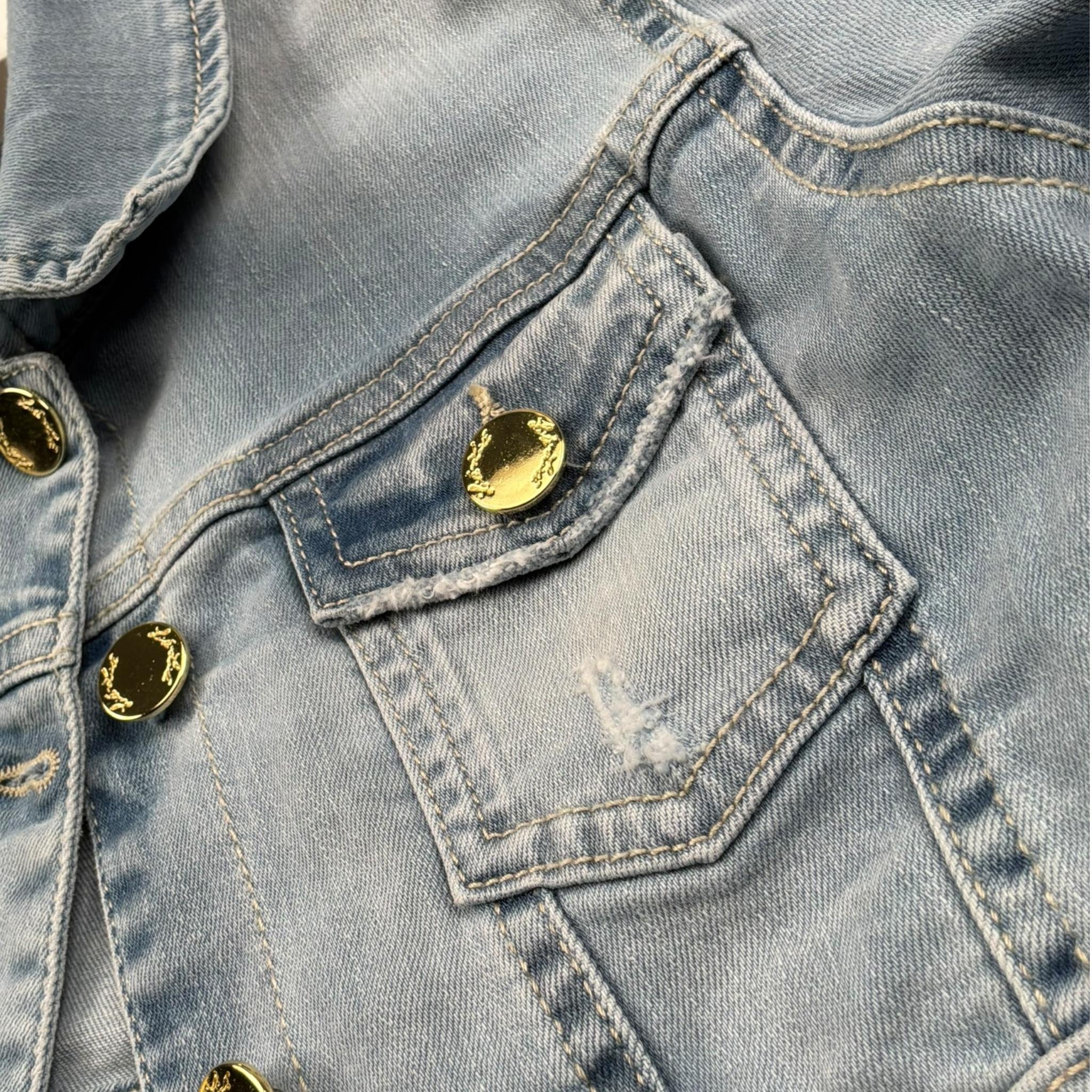 Lu Lu By Miss Grant Giubbino In Denim Tinta Unita con Bottoni per Bambina LL3375 AZZURRO LU LU BY MISS GRANT 