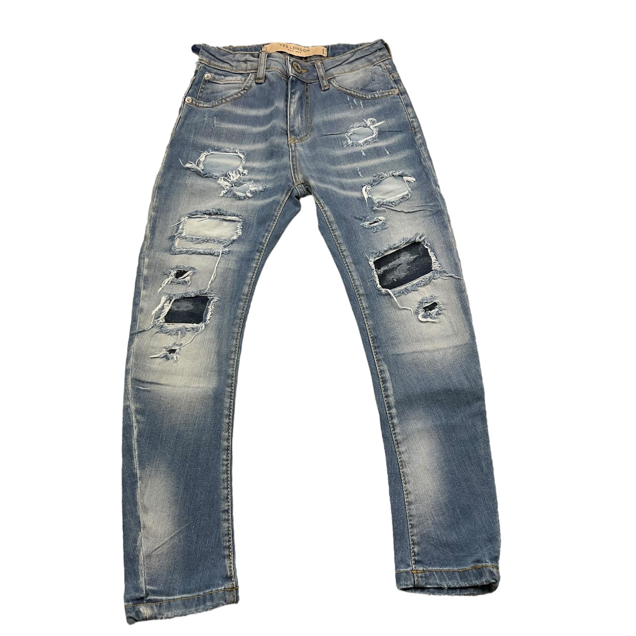 YES LONDON jeans tinta unita con girovita regolabile e strappi Azzurro per Bambino JR1083J AZZURRO YES LONDON 