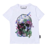 Philipp Plein Solid Color Crewneck T-Shirt with Glitter Print White for Boys