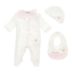 MONNALISA set tutina tinta unita con stampa-cappello-bavetta Bianco per Neonata 35D505 BIANCO MONNALISA 