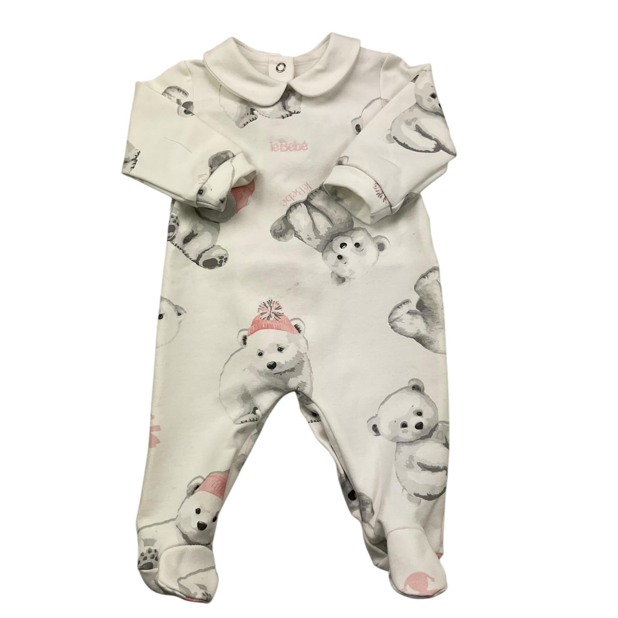 LE BEBE' tutina manica lunga tinta unita con orso Bianco per Neonata LBG6168 BIANCO LE BEBE' 