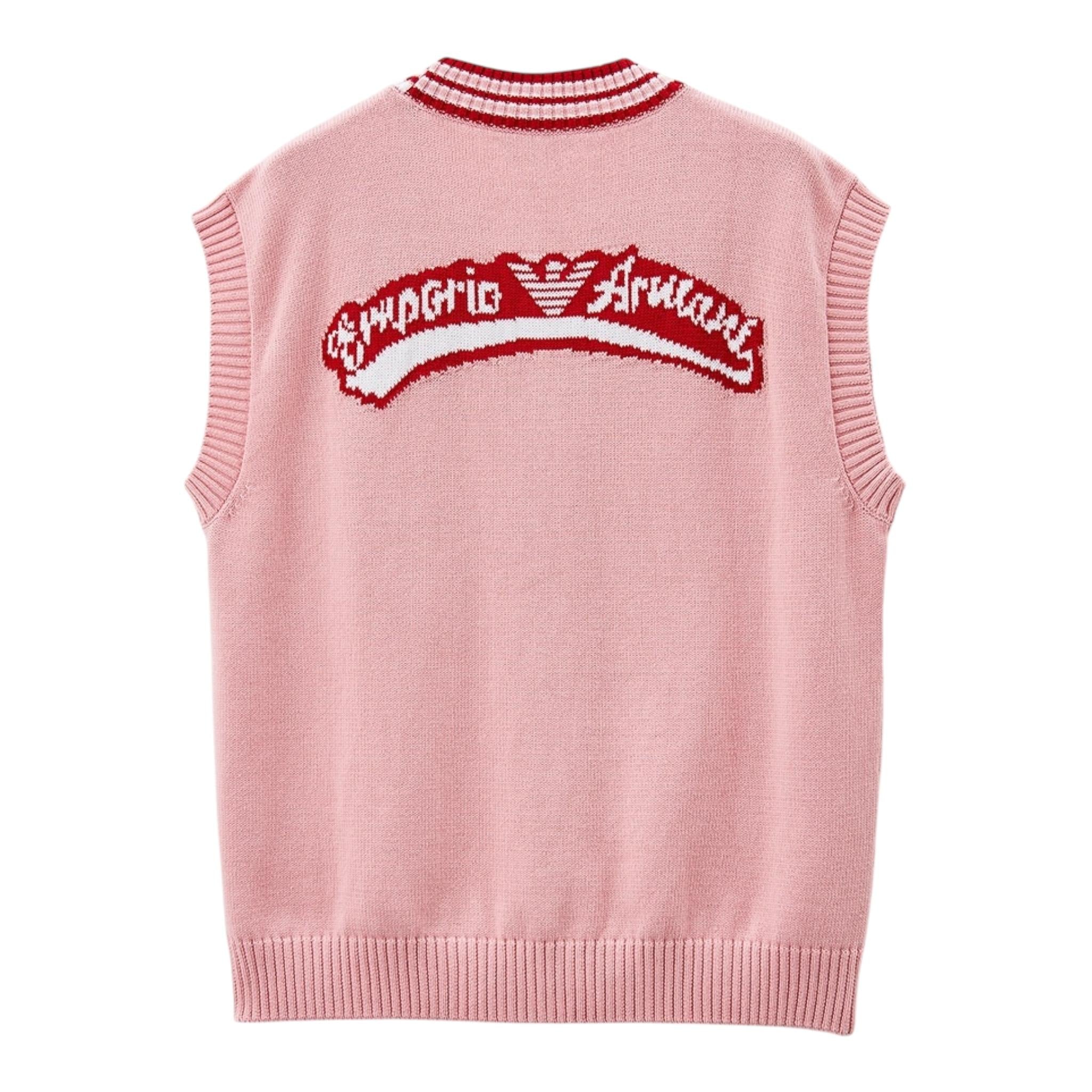 EMPORIO ARMANI gilet tinta unita scollo a v con ricami in contrasto Rosa per Bambina 6R4M52 ROSA EMPORIO ARMANI 