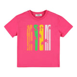 Barrow Kids Solid Color Crew Neck T-Shirt With Contrast Print Fuchsia For Girls