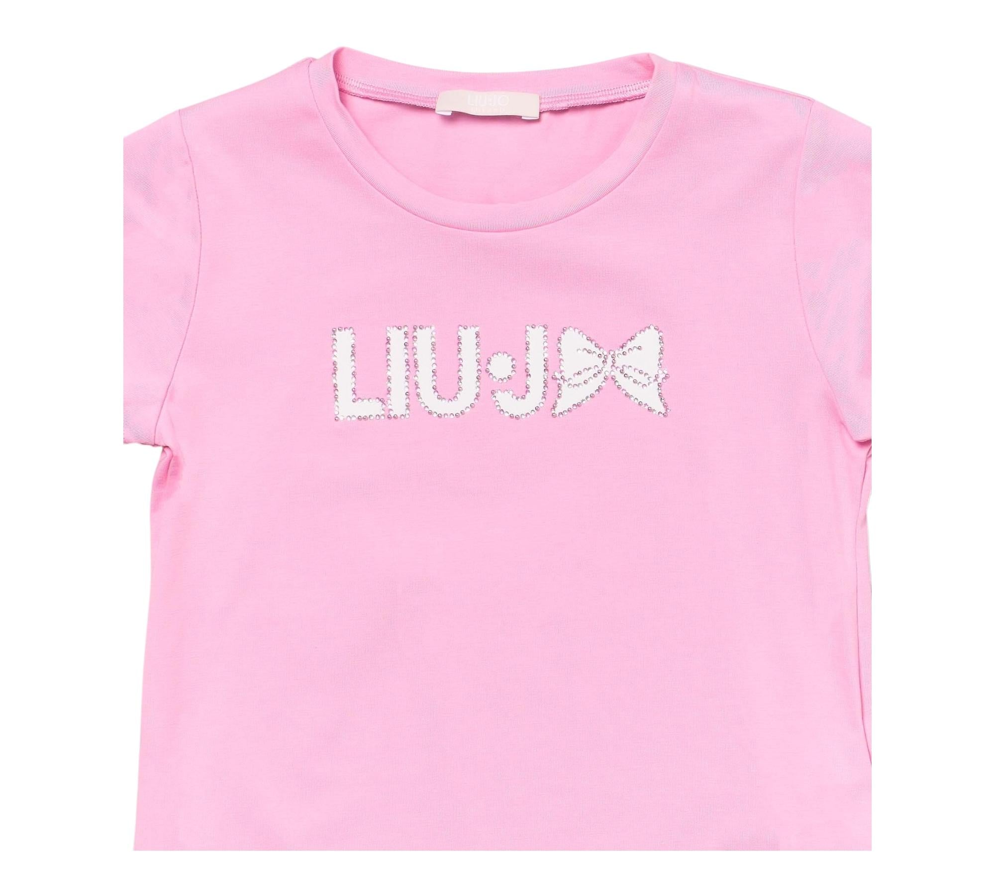 Liu Jo T-Shirt Girocollo Tinta Unita con Brillantini per Neonata KA5081NX ROSA LIU JO 